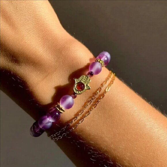 Flirty & Girly! Pretty in Pink! Hamsa Hand Protection Stretch Bracelet - Picture 2 of 11